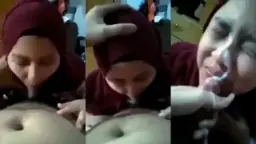 Crot Sperma Loe Muncratin Habis-habisan Di Wajah Polos Hijaber Yang Lagi Nahan Nafsu Bejat.
